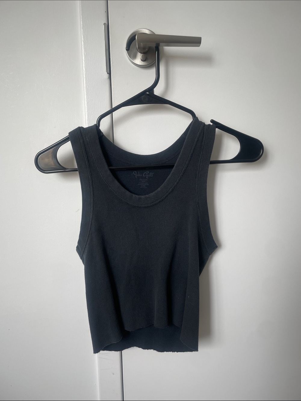 John Galt Classic Black Ribbed Crop Tank Top